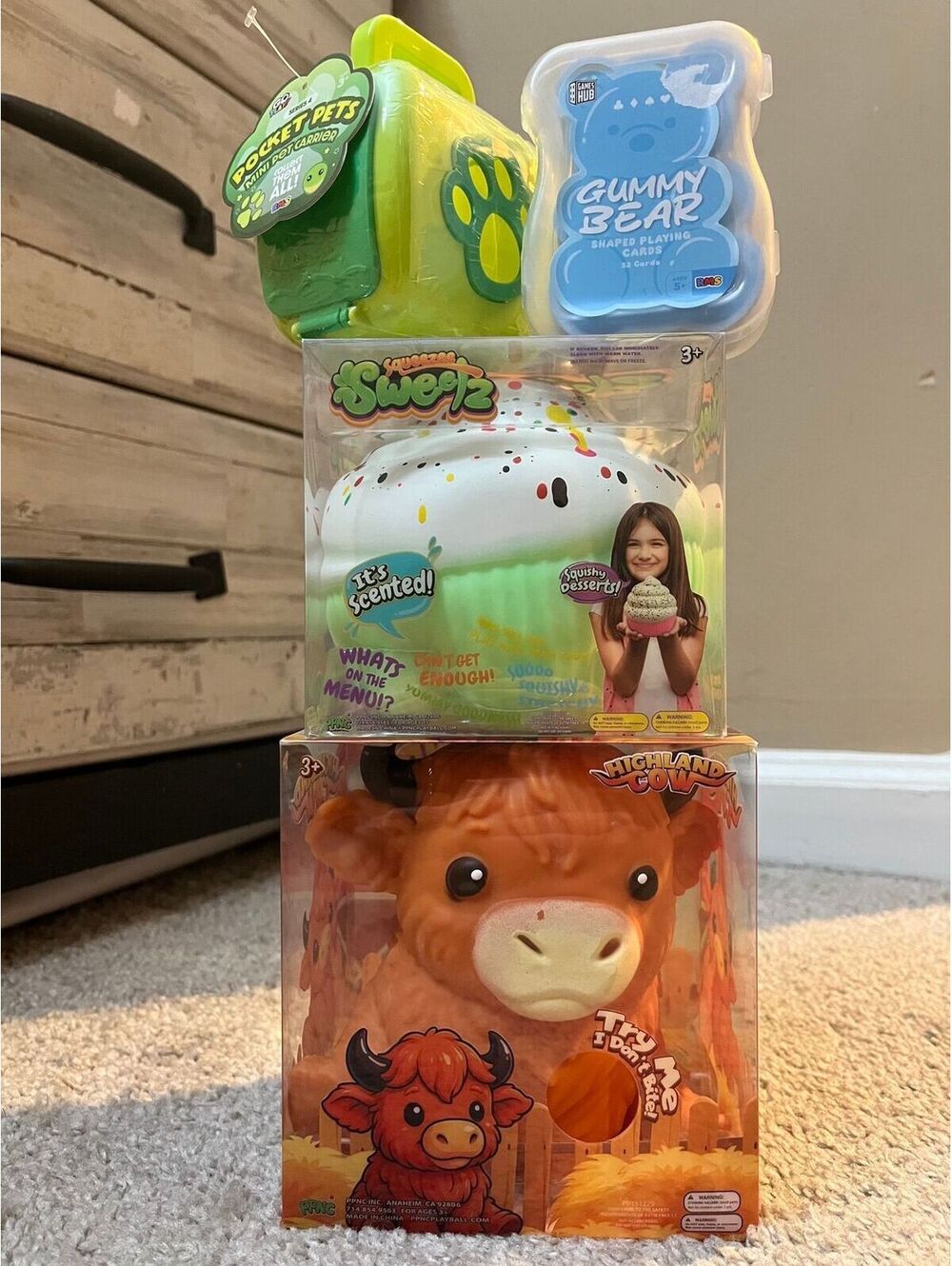 Squishy Bundle Highland Cow Scented Cupcake Dessert RMS Pocket Pets Gummy Bear